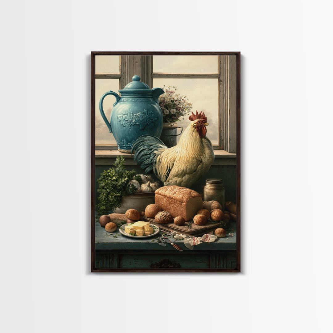 Rooster and Herbs for Farmhouse Restaurant Mood Framed Canvas Print, Restaurant Art, Canvas Print, Restaurant Decor, Bistro, RES-2x3-28
