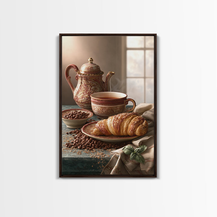 Coffee Beans and Pastry Arrangement Framed Canvas Print, Restaurant Art, Minimalist Decor, Restaurant Decor, Fine Art, Bistro, RES-2x3-30