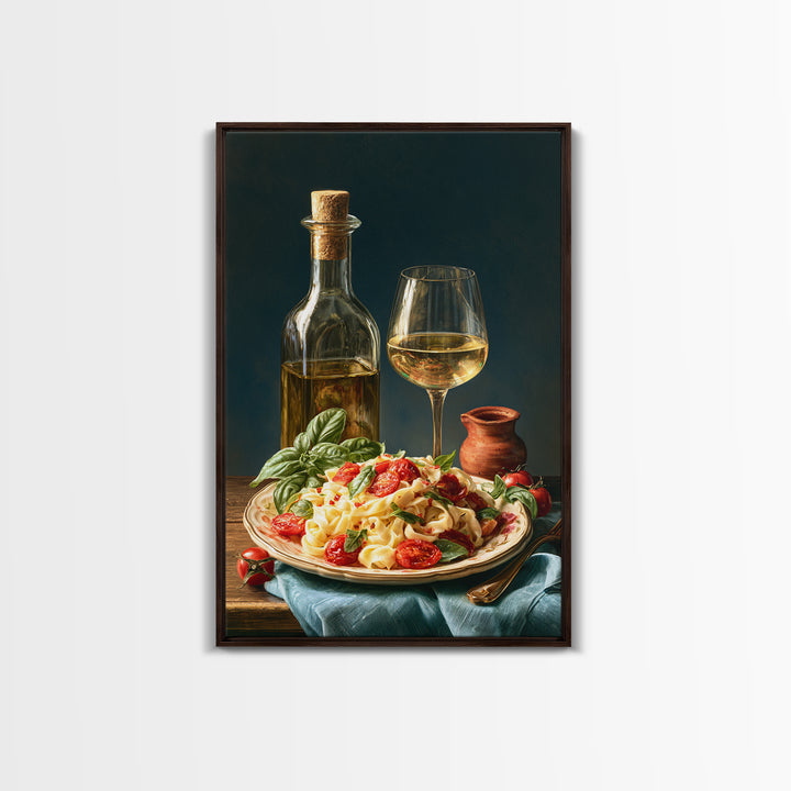 Fresh Pasta with Tomatoes and Basil Framed Canvas Print, Restaurant Art, Printable Wall Art, Restaurant Decor, Fine Art, Bistro, RES-2x3-34