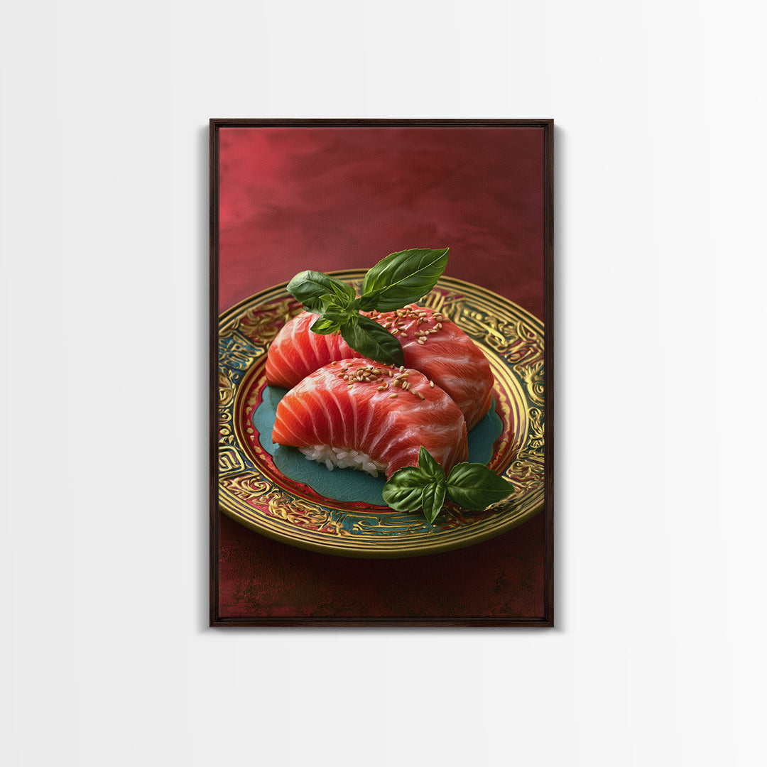 Sushi Fish and Ceramic Plate Composition Framed Canvas Print, Restaurant Art, Kitchen Decor, Restaurant Decor, Fine Art, Bistro, RES-2x3-37
