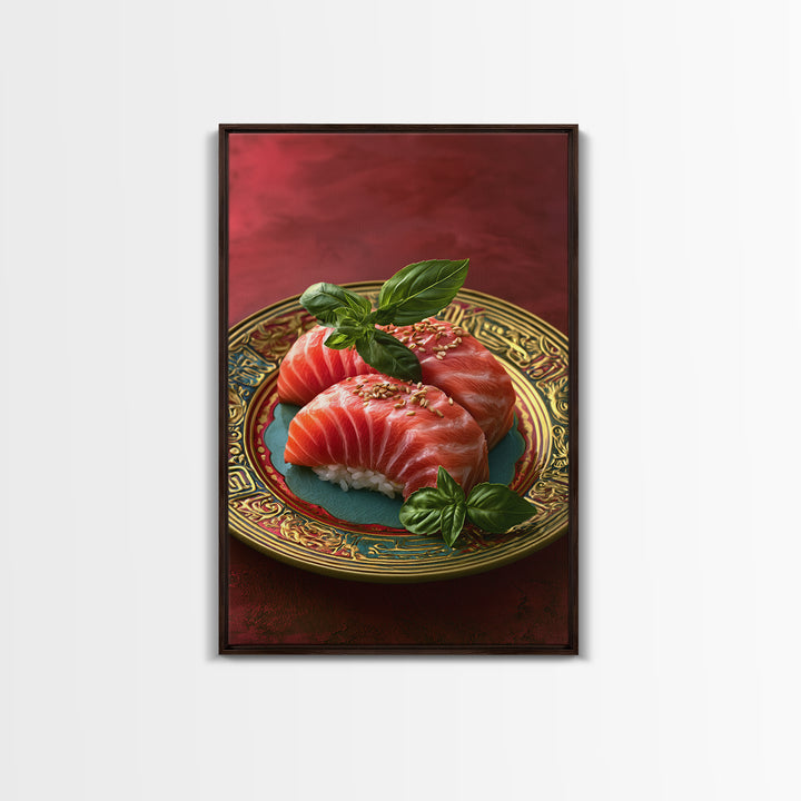Sushi Fish and Ceramic Plate Composition Framed Canvas Print, Restaurant Art, Kitchen Decor, Restaurant Decor, Fine Art, Bistro, RES-2x3-37
