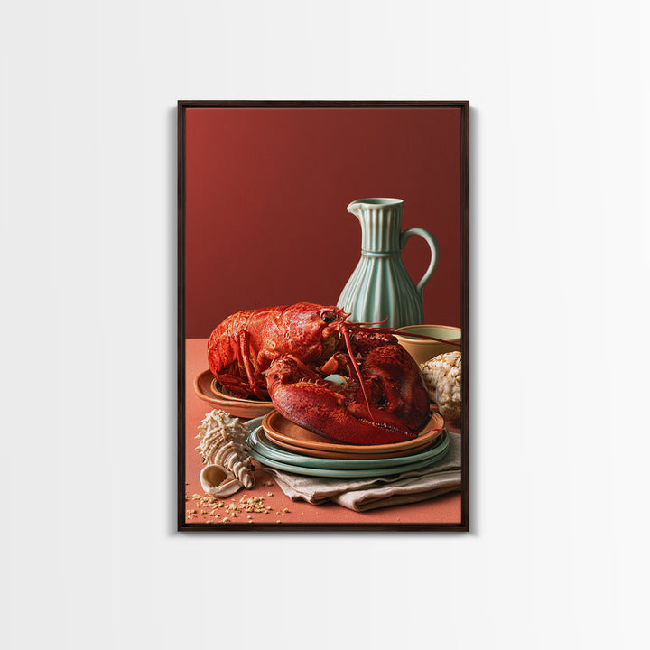 Seafood Lobster and Shell Arrangement Canvas Print, Restaurant Art, Contemporary Art, Restaurant Decor, Fine Art, Bistro, RES-2x3-40