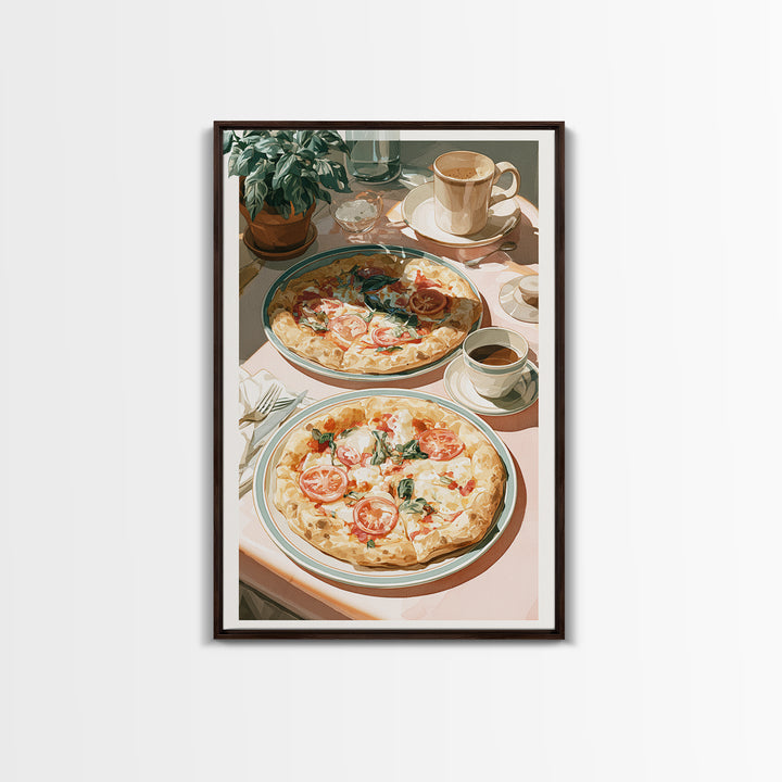 Pizzeria Tomato Basil and Mozzarella Still Life Canvas Print, Restaurant Art, Restaurant Decor, Bistro, Watercolor Painting, RES-2x3-42