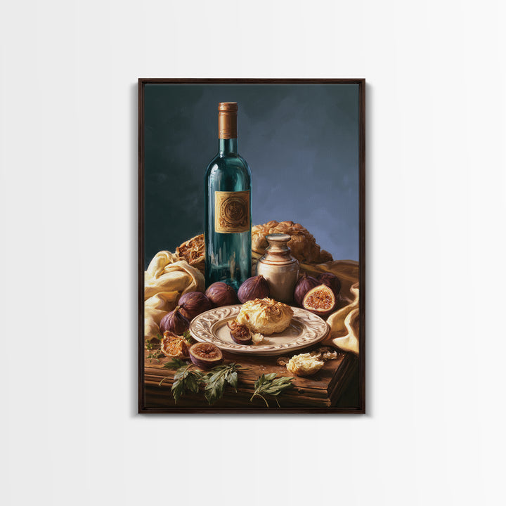 Wine Bottle and Figs Canvas Print, Restaurant Art, Watercolor Painting, Restaurant Decor, Oil Painting, Bistro, Fine Art Print, RES-2x3-57