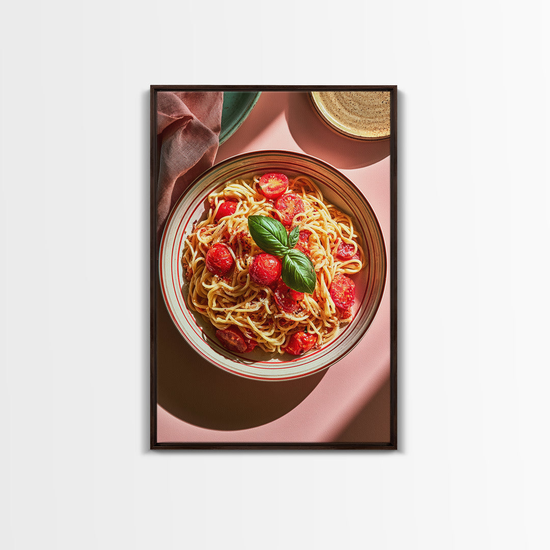 Fresh Pasta with Tomatoes and Basil Canvas Print, Restaurant Art, Kitchen Decor, Restaurant Decor, Bistro, Bedroom Wall Art, RES-2x3-58