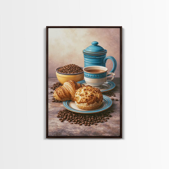 Coffee Beans and Pastry Arrangement Framed Canvas Print, Restaurant Art, Minimalist Decor, Restaurant Decor, Fine Art, Bistro, RES-2x3-6