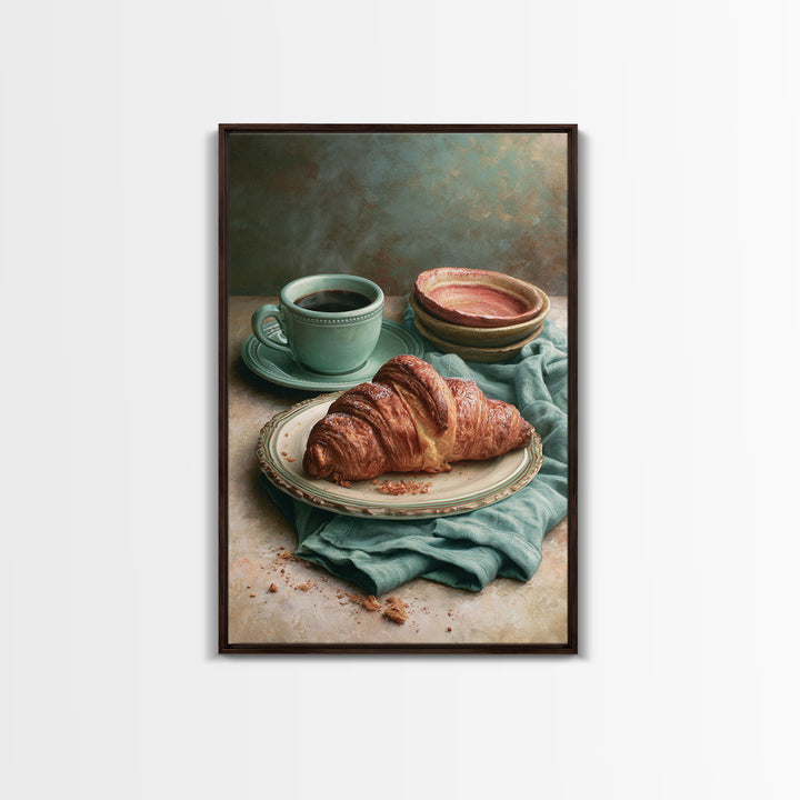 French Bistro Coffee and Croissant Still Life Canvas Print, Restaurant Art, Kitchen Wall Art, Restaurant Decor, Abstract Art, RES-2x3-62