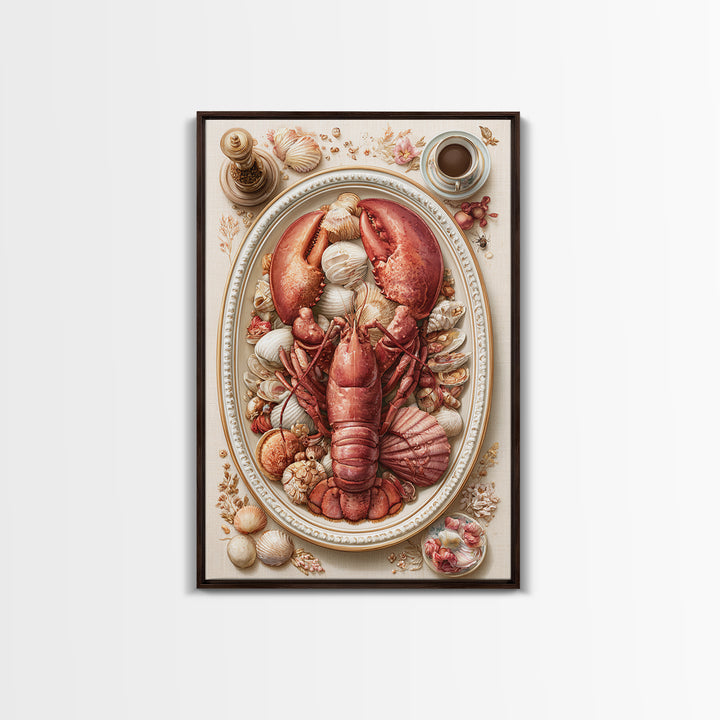 Seafood Lobster and Shell Arrangement Framed Canvas Print, Restaurant Art, Printable Wall Art, Restaurant Decor, Bistro, RES-2x3-64