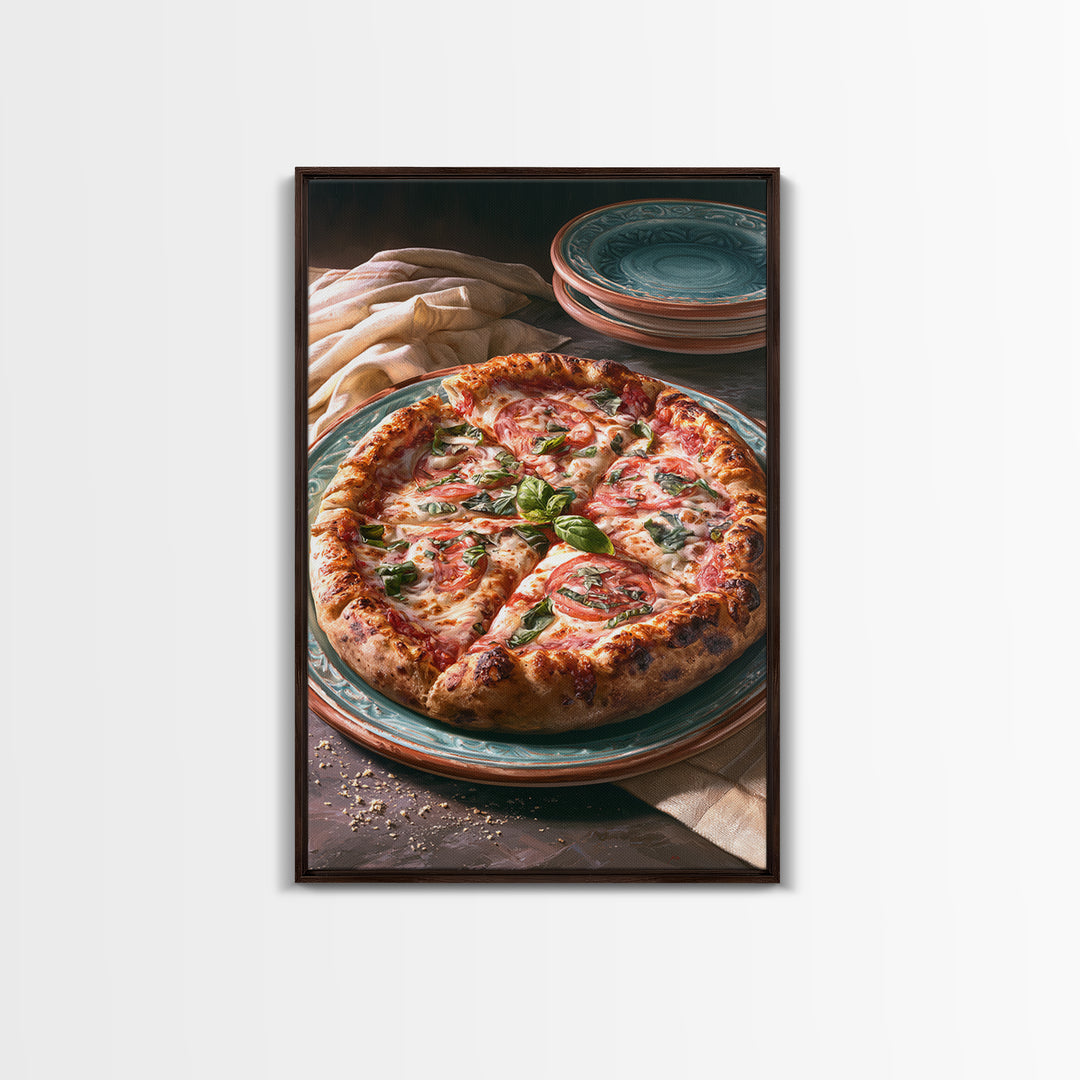 Pizzeria Tomato Basil and Mozzarella Still Life Canvas Print, Restaurant Art, Restaurant Decor, Oil Painting, Bistro, RES-2x3-66
