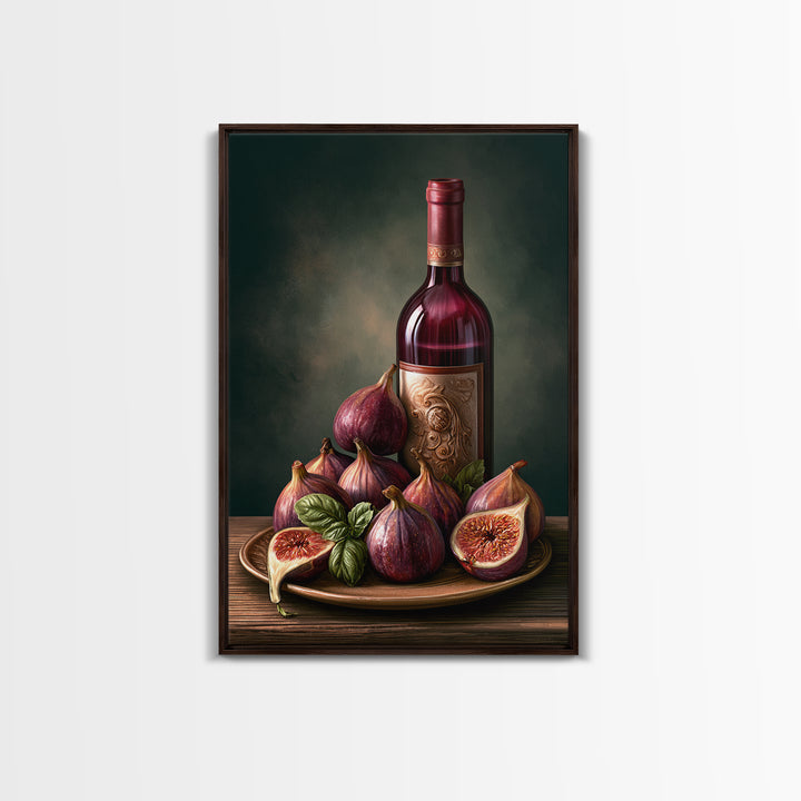 Wine Bottle and Figs Canvas Print, Restaurant Art, Watercolor Painting, Restaurant Decor, Oil Painting, Bistro, Fine Art Print, RES-2x3-81