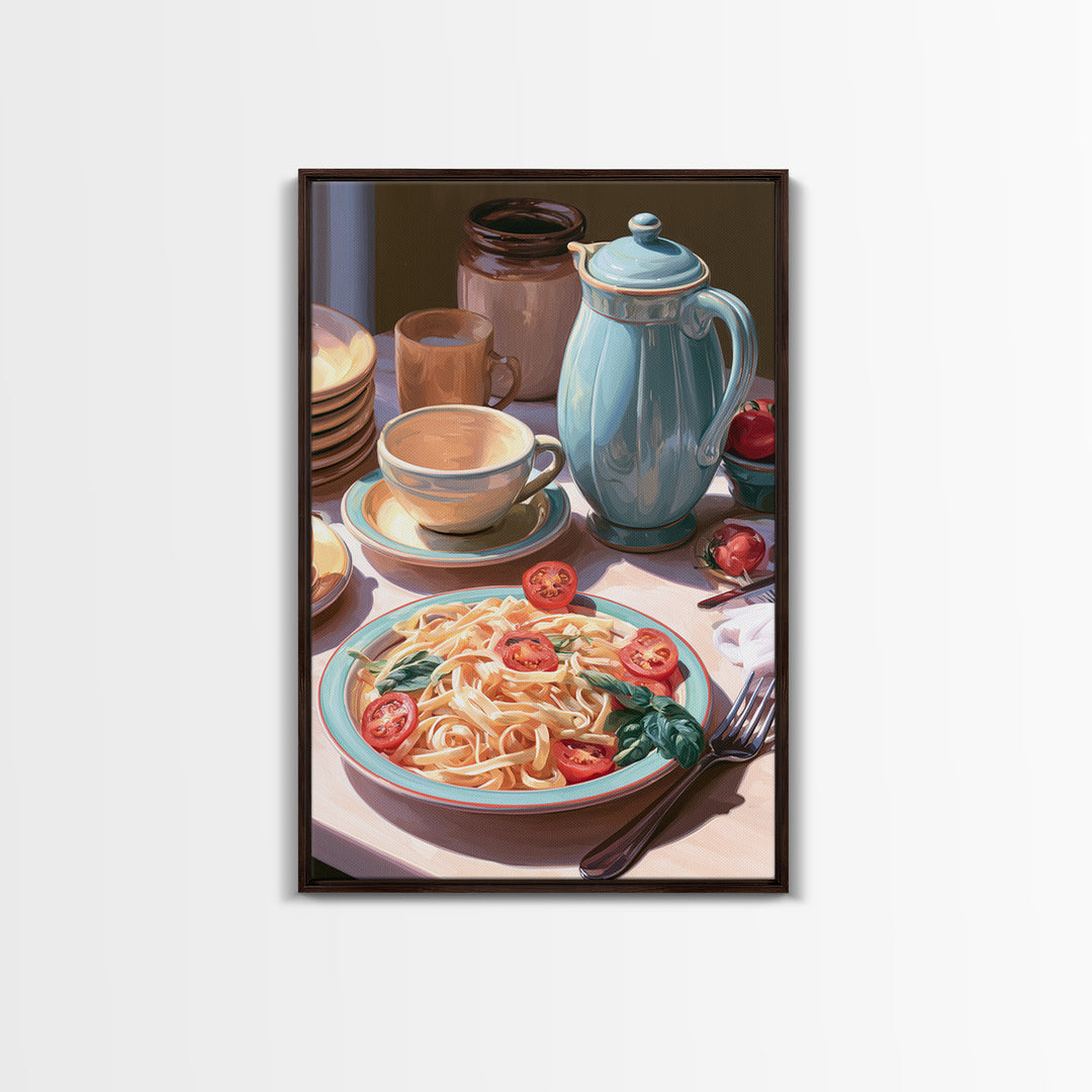 Fresh Pasta with Tomatoes and Basil Canvas Print, Restaurant Art, Kitchen Decor, Restaurant Decor, Bistro, Bedroom Wall Art, RES-2x3-82