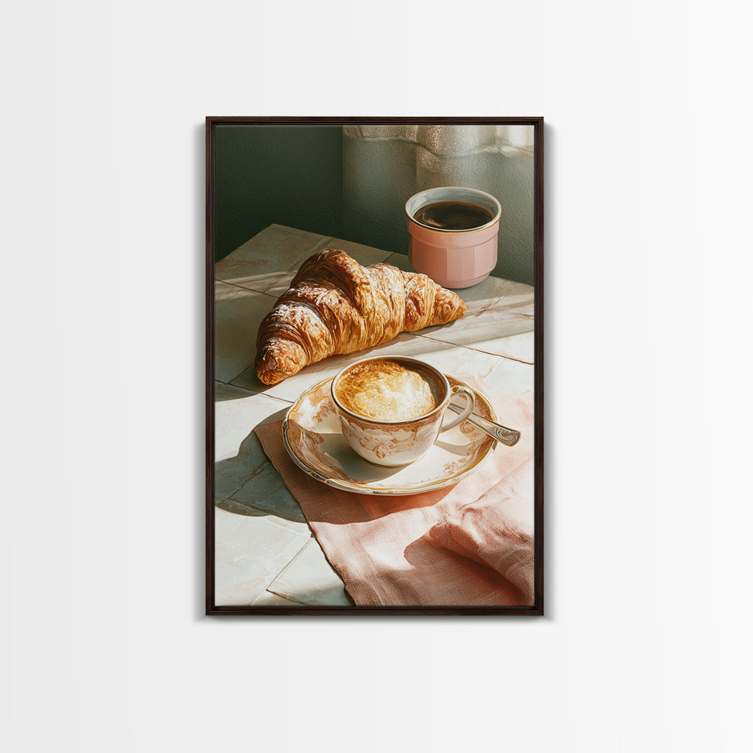 French Bistro Coffee and Croissant Still Life Canvas Print, Restaurant Art, Kitchen Wall Art, Restaurant Decor, Abstract Art, RES-2x3-86