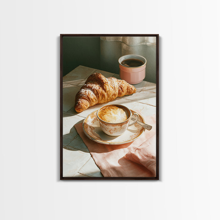 French Bistro Coffee and Croissant Still Life Canvas Print, Restaurant Art, Kitchen Wall Art, Restaurant Decor, Abstract Art, RES-2x3-86