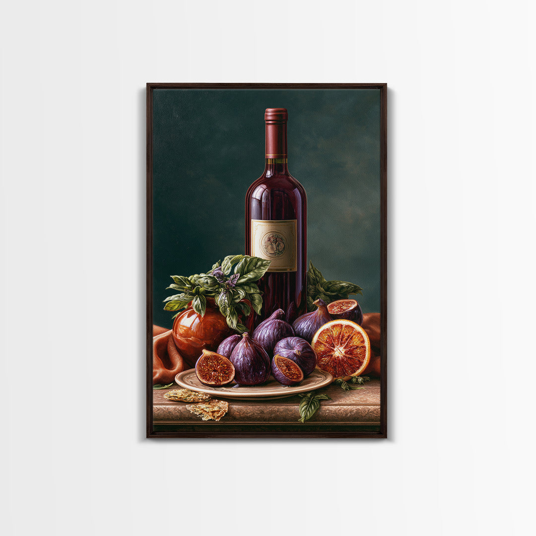 Wine Bottle and Figs Canvas Print, Restaurant Art, Canvas Wall Art, Restaurant Decor, Fine Art, Bistro, Bedroom Wall Art, RES-2x3-9