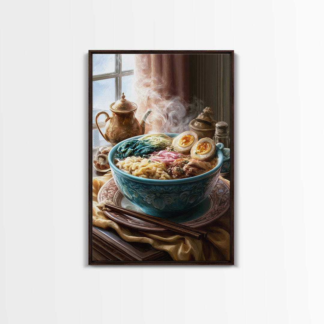 Ramen Bowl Rendered Framed Canvas Print, Restaurant Art, Printable Art, Restaurant Decor, Fine Art, Bistro, Watercolor Art, RES-2x3-94
