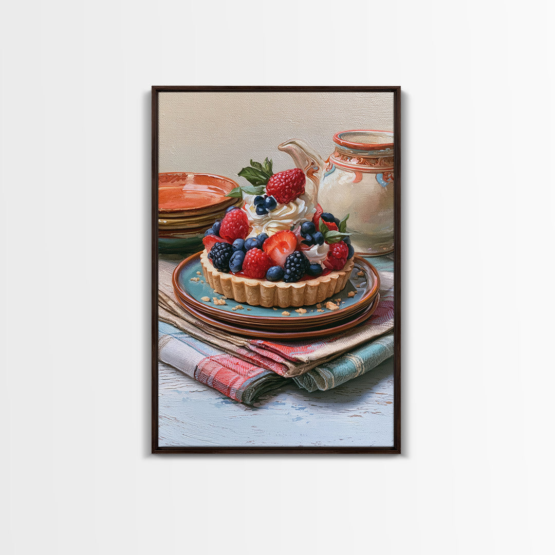 Dessert Tart with Berries and Cream Canvas Print, Restaurant Art, Living Room Decor, Restaurant Decor, Fine Art, Bistro, RES-2x3-96