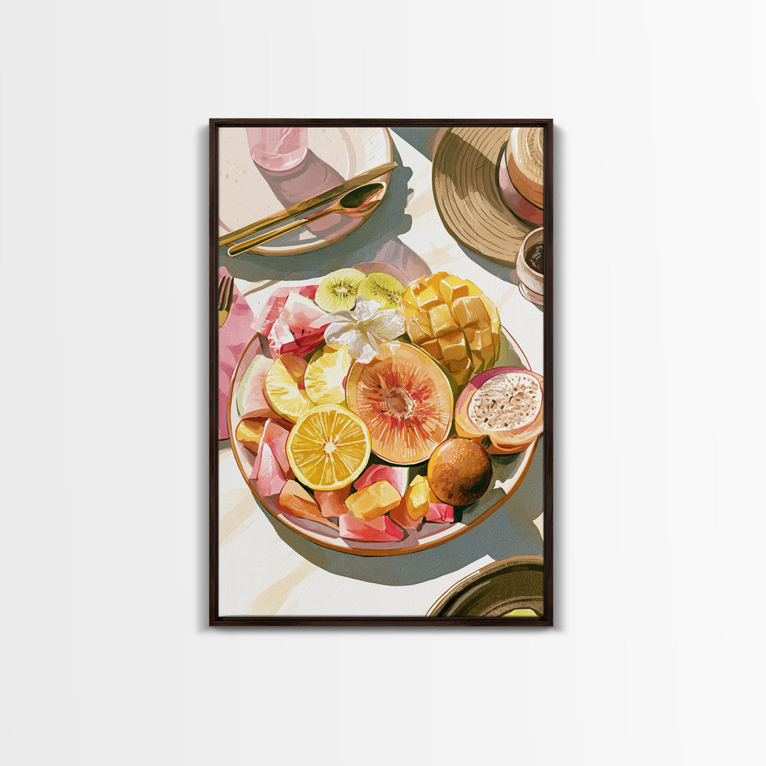 Tropical Fruit Platter Framed Canvas Print, Restaurant Art, Framed Wall Art, Restaurant Decor, Watercolor Art, Bistro, RES-2x3-98