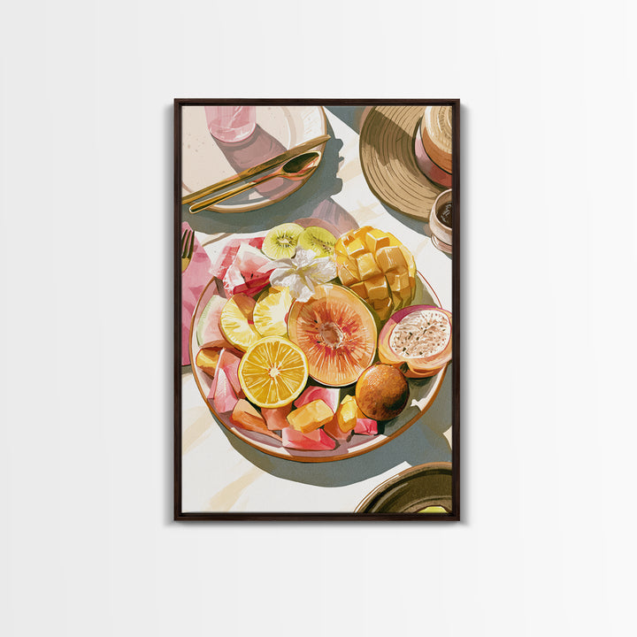Tropical Fruit Platter Framed Canvas Print, Restaurant Art, Framed Wall Art, Restaurant Decor, Watercolor Art, Bistro, RES-2x3-98