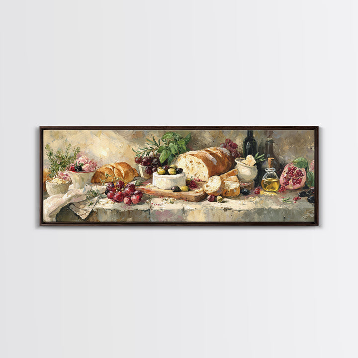 Mediterranean Olives Bread and Cheese Board Framed Canvas Print, Restaurant Art, Wall Art Print, Restaurant Decor, Bistro, RES-3x1-1