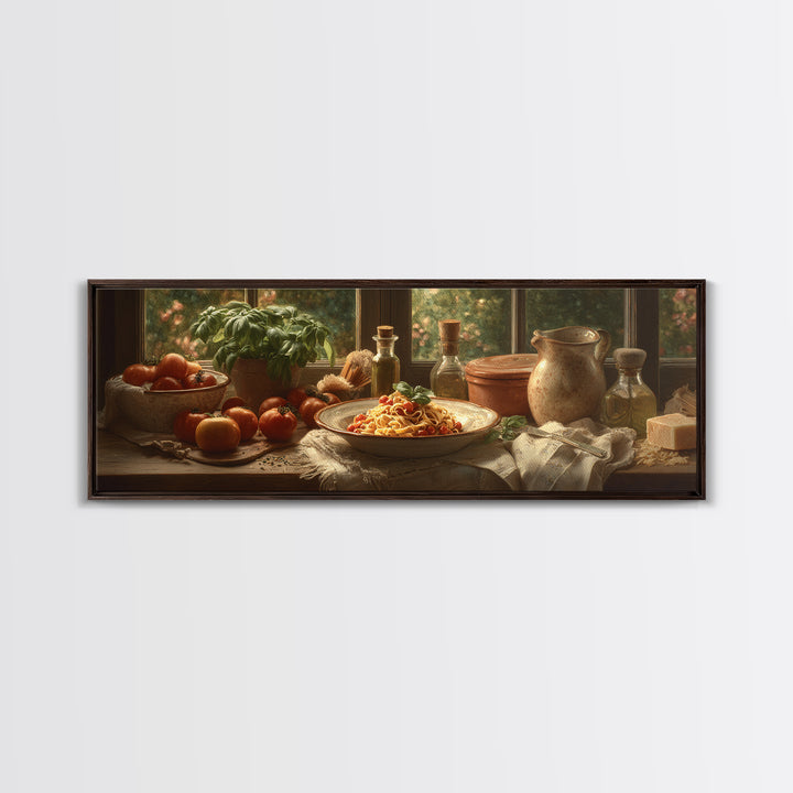 Fresh Pasta with Tomatoes and Basil Framed Canvas Print, Restaurant Art, Printable Art, Restaurant Decor, Fine Art, Bistro, RES-3x1-18