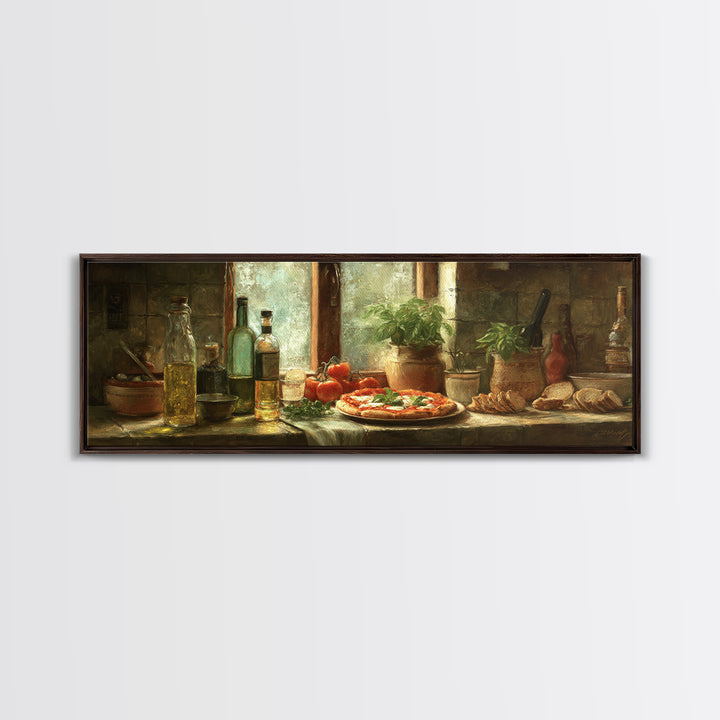 Pizzeria Tomato Basil and Mozzarella Still Life Framed Canvas Print, Restaurant Art, Canvas Wall Art, Restaurant Decor, Bistro, RES-3x1-2
