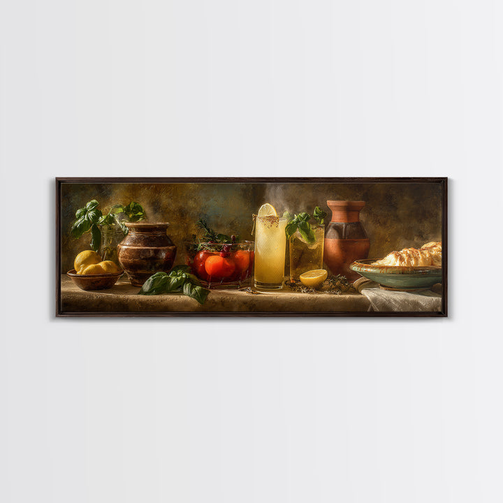 Cocktail and Citrus Bar Composition Framed Canvas Print, Restaurant Art, Textured Painting, Restaurant Decor, Fine Art, Bistro, RES-3x1-27