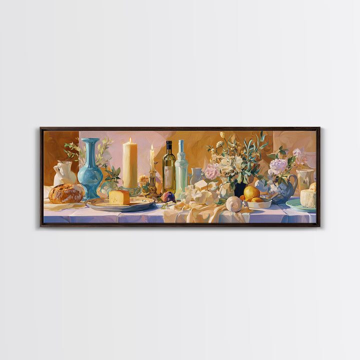 Elegant Table Objects Canvas Print, Restaurant Art, Neutral Decor, Restaurant Decor, Oil Painting, Bistro, Home Decor, RES-3x1-40