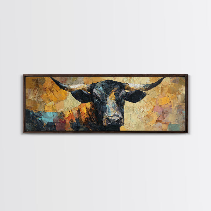 Steakhouse Black and Gold Bull Portrait Framed Canvas Print, Restaurant Art, Wall Art Prints, Restaurant Decor, Bistro, RES-3x1-47