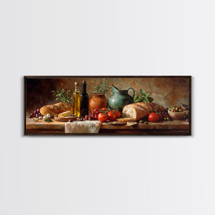 Mediterranean Olives Bread and Cheese Board Canvas Print, Restaurant Art, Watercolor Art, Restaurant Decor, Abstract Art, RES-3x1-49