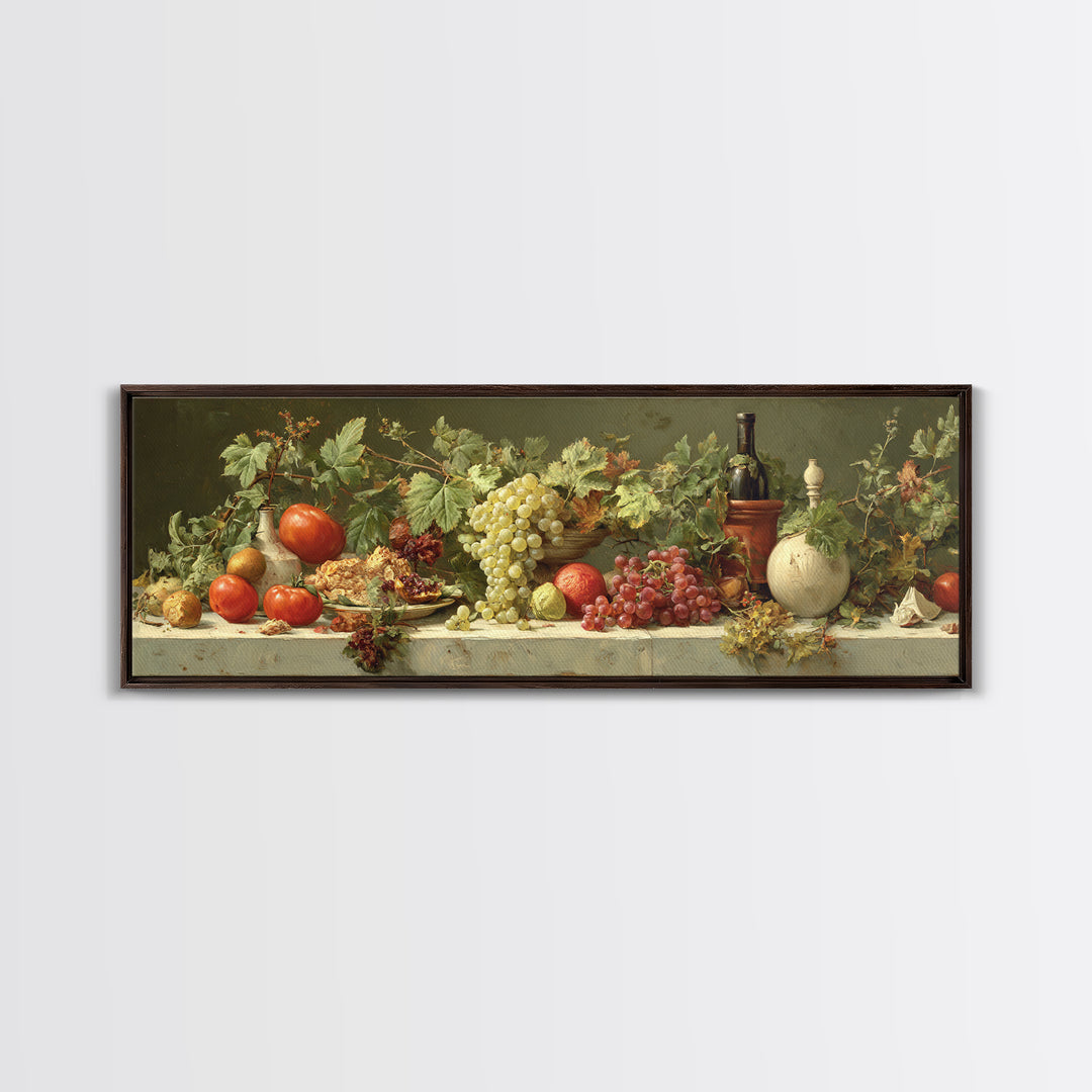 Wine Grapevine Botanical Study Framed Canvas Print, Restaurant Art, Wall Decor, Restaurant Decor, Oil Painting, Bistro, RES-3x1-55