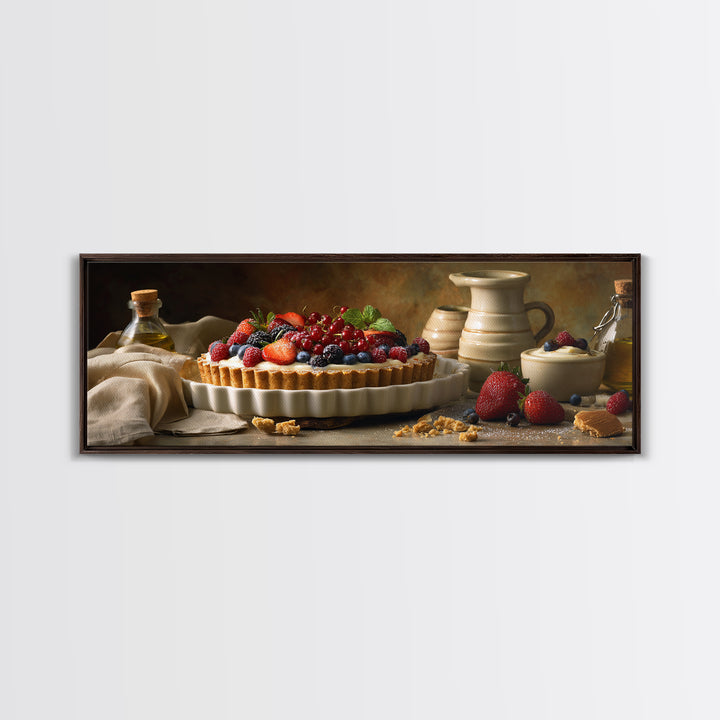 Dessert Tart with Berries and Cream Framed Canvas Print, Restaurant Art, Minimalist Decor, Restaurant Decor, Fine Art, Bistro, RES-3x1-56