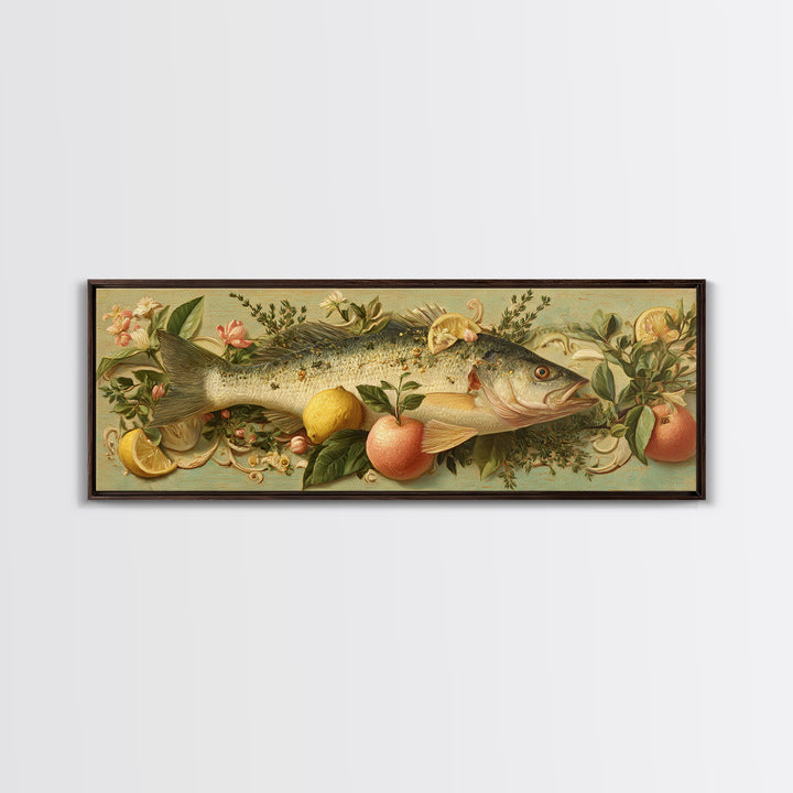 Fresh Fish with Lemon and Herbs Framed Canvas Print, Restaurant Art, Kitchen Decor, Restaurant Decor, Fine Art, Bistro, RES-3x1-87