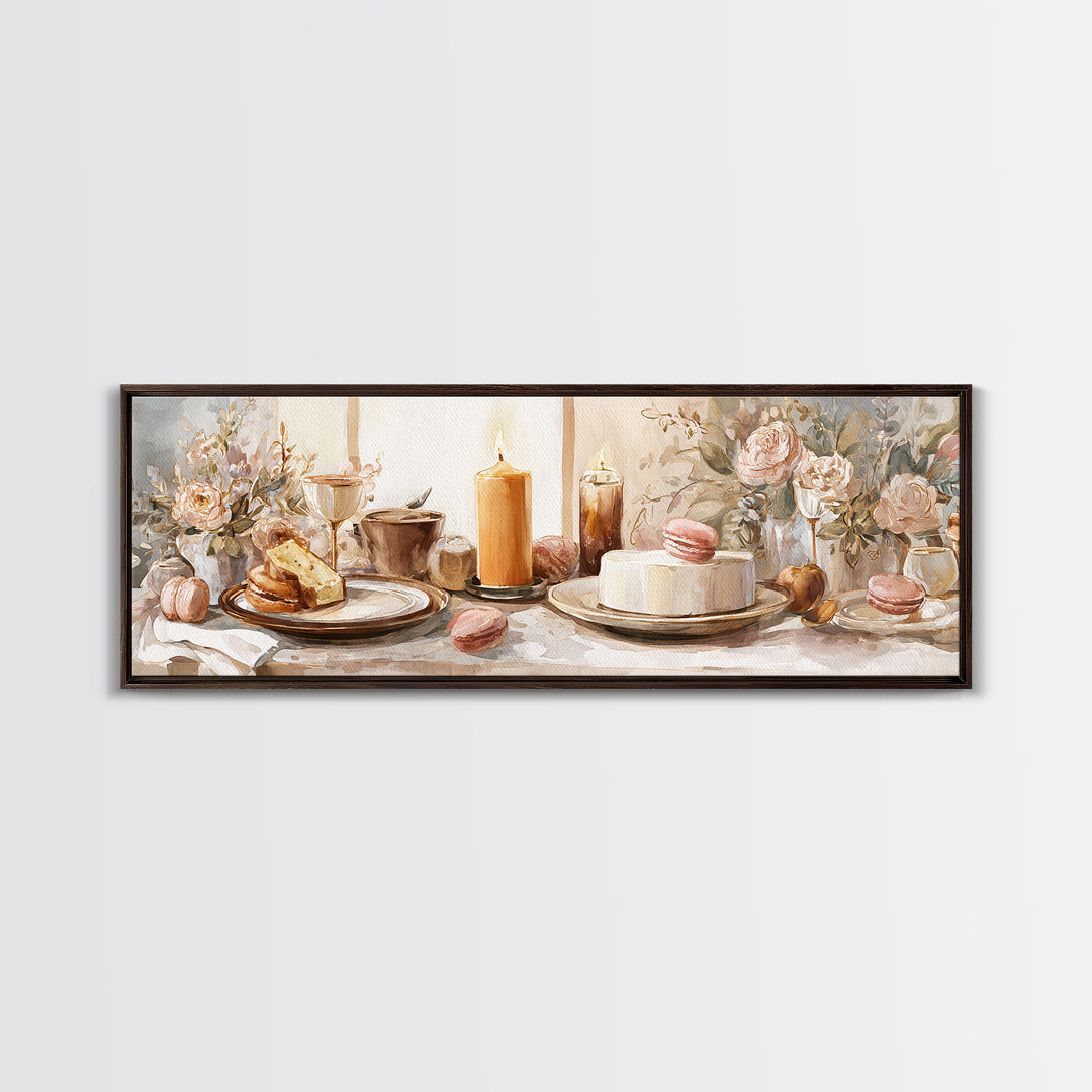 Elegant Table Objects Canvas Print, Restaurant Art, Wall Art, Restaurant Decor, Watercolor Art, Bistro, Digital Print, RES-3x1-88