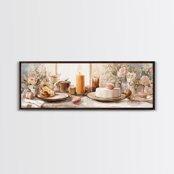 Elegant Table Objects Canvas Print, Restaurant Art, Wall Art, Restaurant Decor, Watercolor Art, Bistro, Digital Print, RES-3x1-88