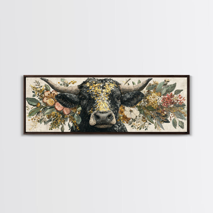 Steakhouse Black and Gold Bull Portrait Canvas Print, Restaurant Art, Wall Art Prints, Restaurant Decor, Fine Art, Bistro, RES-3x1-95