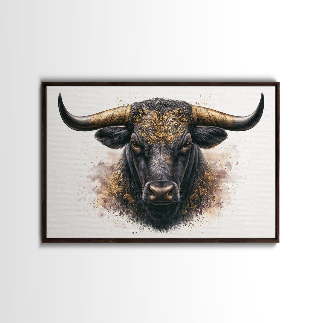 Steakhouse Black and Gold Bull Portrait Canvas Print, Restaurant Art, Modern Decor, Restaurant Decor, Fine Art, Bistro, RES-3x2-11