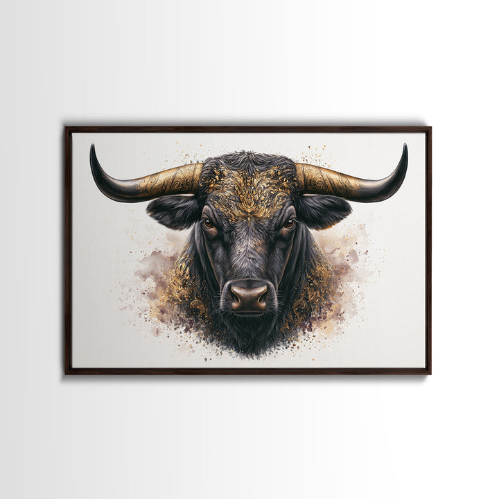 Steakhouse Black and Gold Bull Portrait Canvas Print, Restaurant Art, Modern Decor, Restaurant Decor, Fine Art, Bistro, RES-3x2-11