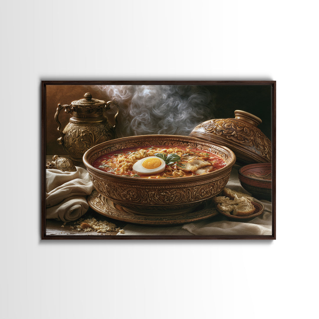 Ramen Bowl Rendered Framed Canvas Print, Restaurant Art, Printable Art, Restaurant Decor, Fine Art, Bistro, Watercolor Art, RES-3x2-18