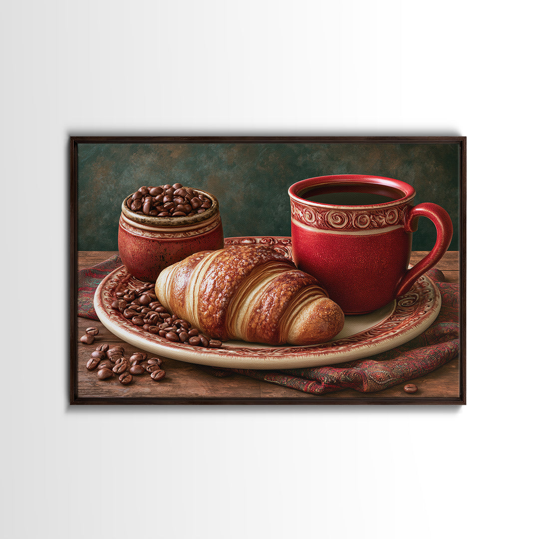 Coffee Beans and Pastry Arrangement Framed Canvas Print, Restaurant Art, Canvas Wall Art, Restaurant Decor, Fine Art, Bistro, RES-3x2-2