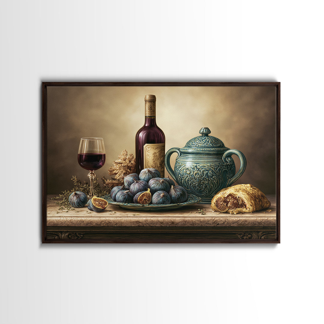 Wine Bottle and Figs Canvas Print, Restaurant Art, Modern Decor, Restaurant Decor, Fine Art, Bistro, Poster, Wall Decor, RES-3x2-29