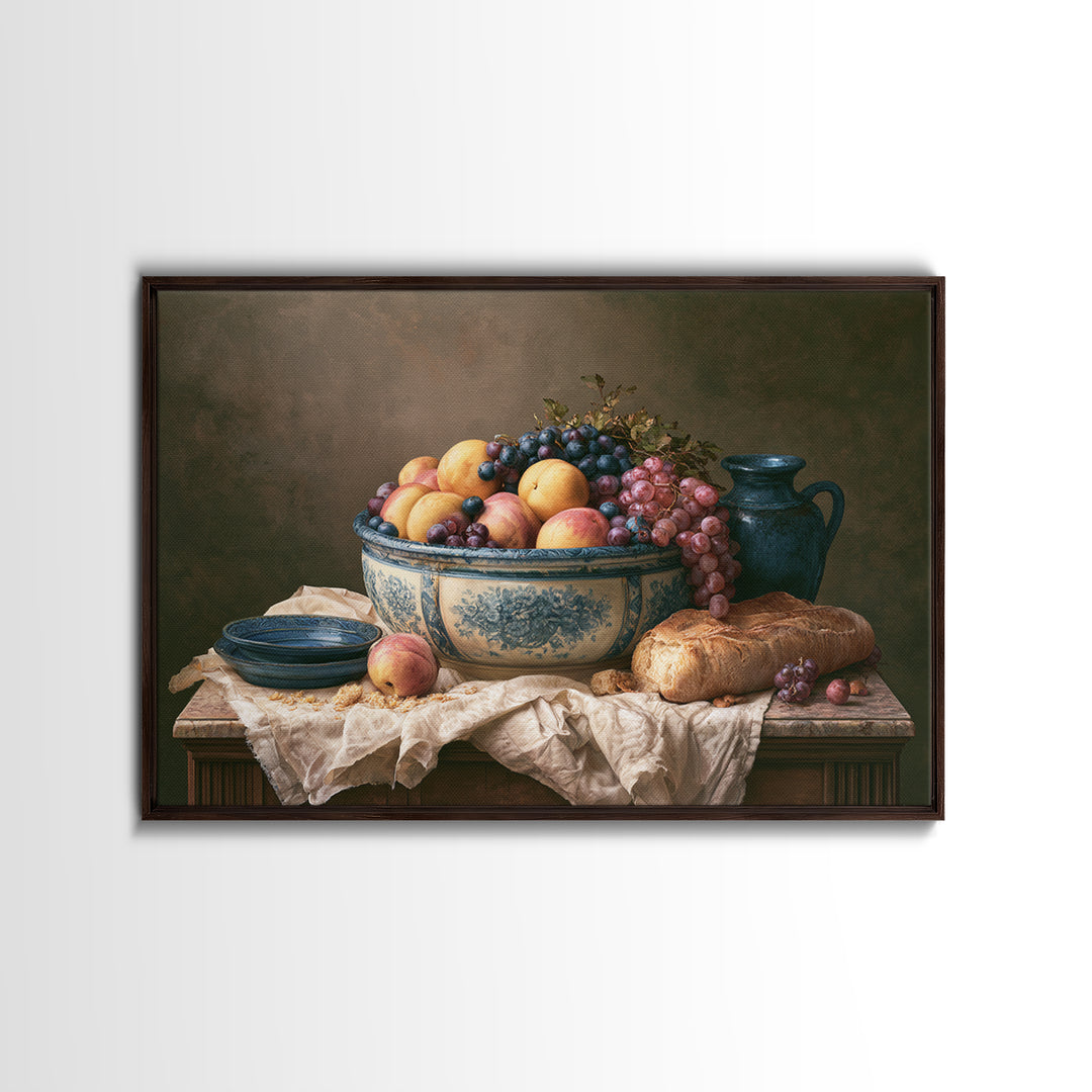 Classic Fruit Bowl Canvas Print, Restaurant Art, Stained Glass Art, Restaurant Decor, Fine Art, Bistro, Textured Painting, RES-3x2-32