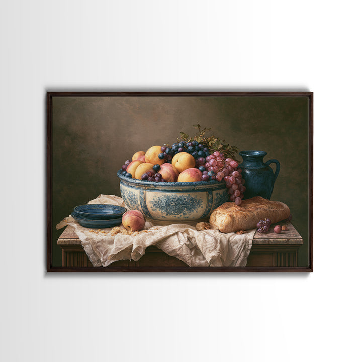 Classic Fruit Bowl Canvas Print, Restaurant Art, Stained Glass Art, Restaurant Decor, Fine Art, Bistro, Textured Painting, RES-3x2-32