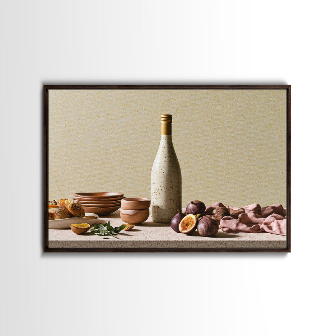 Wine Bottle and Figs Framed Canvas Print, Restaurant Art, Stained Glass Art, Restaurant Decor, Fine Art, Bistro, RES-3x2-5