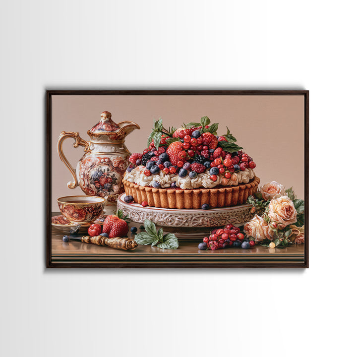 Dessert Tart with Berries and Cream Canvas Print, Restaurant Art, Minimalist Decor, Restaurant Decor, Fine Art, Bistro, RES-3x2-68