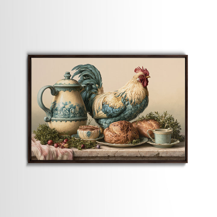 Rooster and Herbs for Farmhouse Restaurant Mood Canvas Print, Restaurant Art, Contemporary Art, Restaurant Decor, Bistro, RES-3x2-72