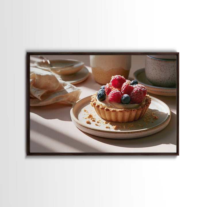 Dessert Tart with Berries and Cream Framed Canvas Print, Restaurant Art, Art Print, Restaurant Decor, Fine Art, Bistro, RES-3x2-92