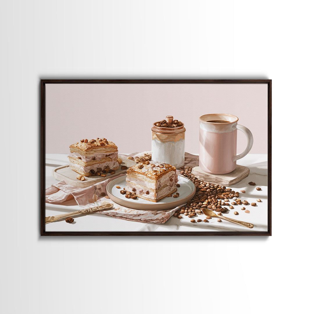 Coffee Beans and Pastry Arrangement Canvas Print, Restaurant Art, Stained Glass Art, Restaurant Decor, Fine Art, Bistro, RES-3x2-98