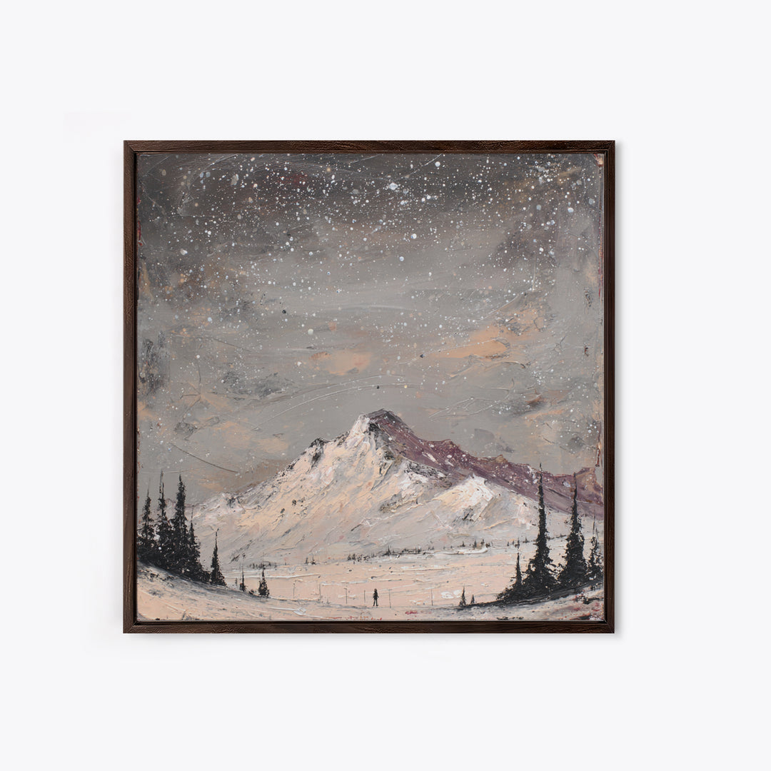 Retro Ski Poster Mountain Scene Framed Canvas Print, Retro Art, Wall Art Print, Living Room Decor, Fine Art, Retro, Boho Decor, RET-1x1-24
