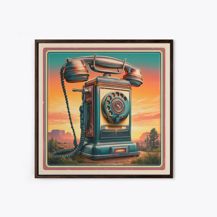 Old Telephone in Bold Color Field Framed Canvas Print, Retro Art, Wall Art Print, Living Room Decor, Fine Art, Retro, RET-1x1-46