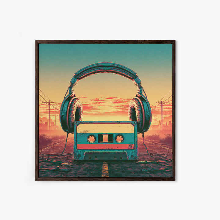 Cassette Tape and Headphones Graphic Canvas Print, Retro Art, Retro Wall Art, Living Room Decor, Oil Painting, Retro, RET-1x1-54